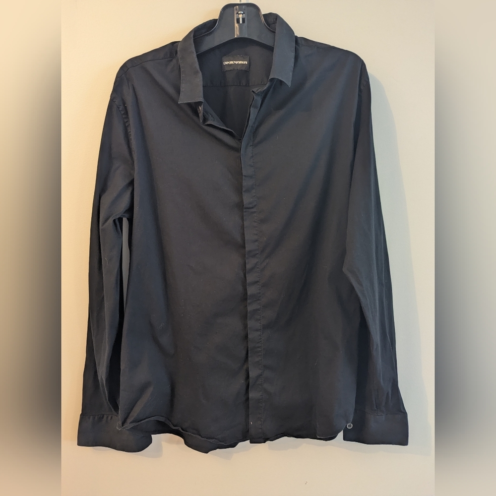 Emporio Armani Men's Dark Navy Button-Up Dress Shirt